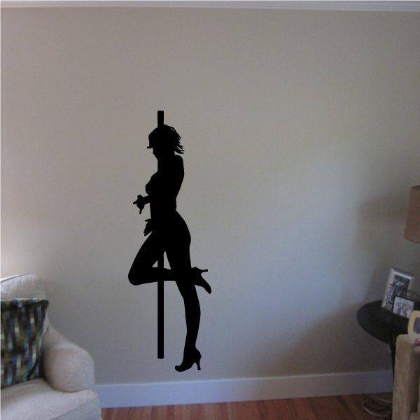 Pole dancer silhouette decal with high heels and pole pose