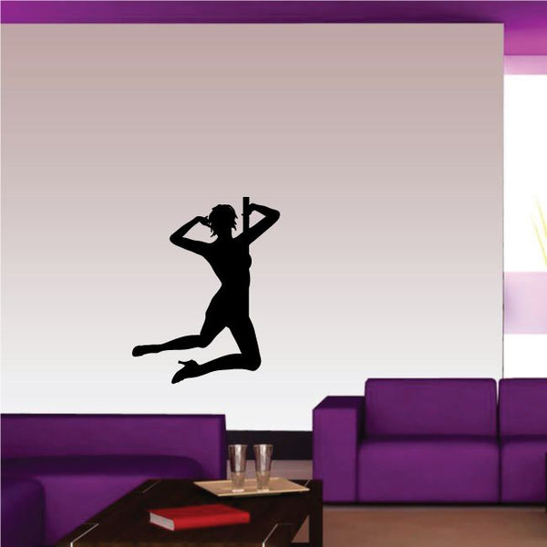 Black pole dancer wall decal silhouette, heels and arched back pose