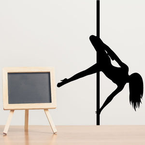 Pole dancer leg spin wall decal, black silhouette on pole