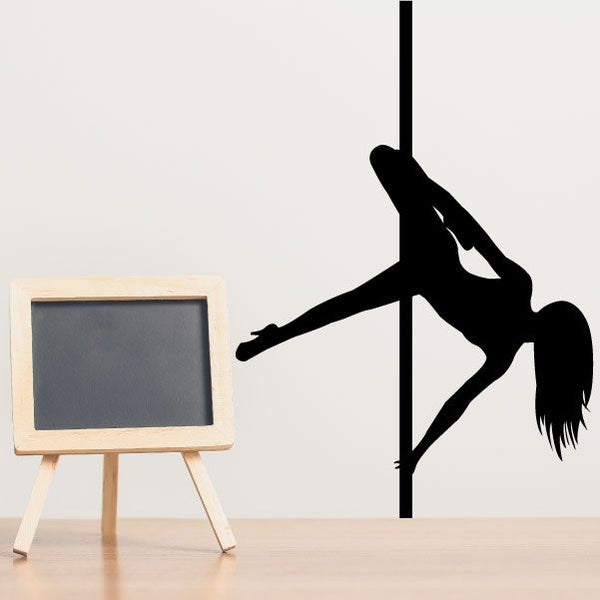 Pole dancer leg spin wall decal, black silhouette on pole