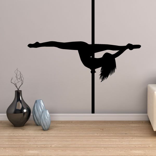 Pole dancer leg stretch wall decal, black silhouette