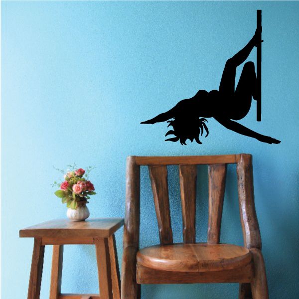 Black nude pole dancer on ground wall decal silhouette