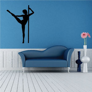 Black pole dancer stretching-leg wall decal on vertical pole