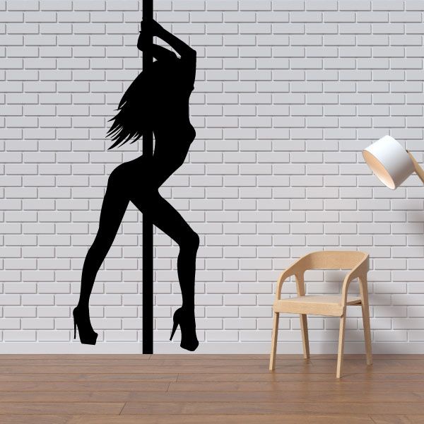 Black pole dancer strut decal silhouette with high heels gripping a pole