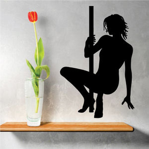 Black pole dancer wall decal silhouette with standing pole