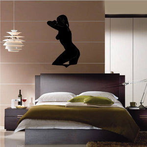 Nude woman with panties silhouette wall decal, black
