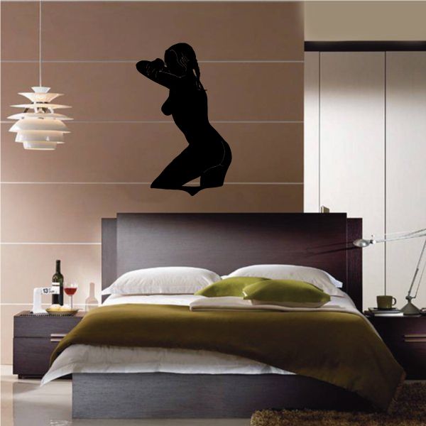 Nude woman with panties silhouette wall decal, black