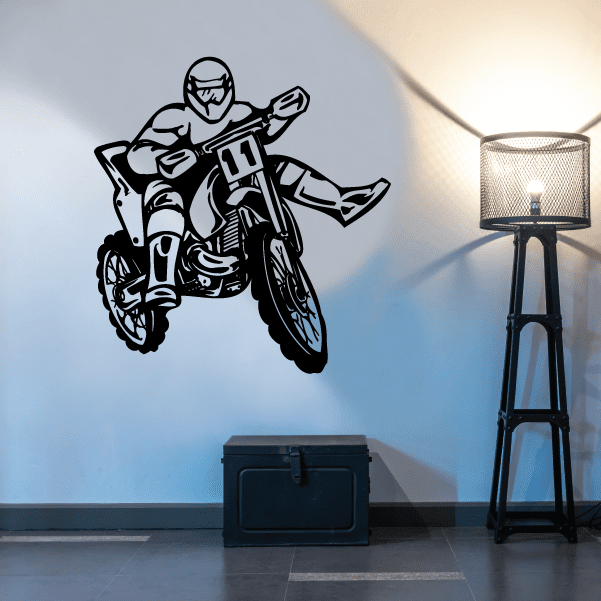 Dirt bike decal featuring a rider on a black motorcycle with number 11