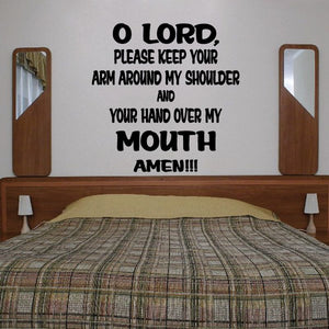 Wall decal with bold black quote lettering: O LORD... AMEN.