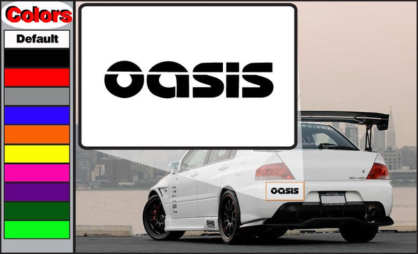 Oasis line cut decal with black 'oasis' lettering