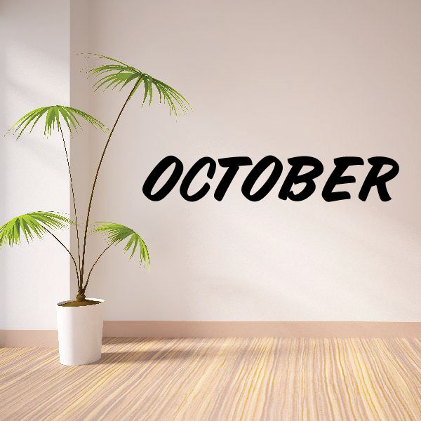 October word vinyl wall decal with stylized palm tree silhouettes