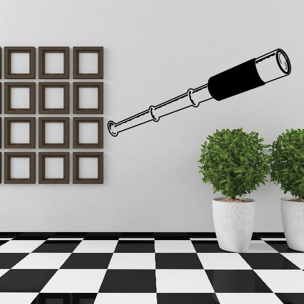 Ocular telescope wall decal vinyl sticker with black and white telescope illustration