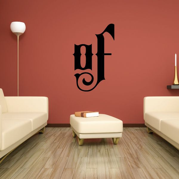 Black decorative "Of" wall decal in vinyl lettering