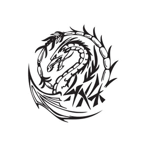 Dragon decal sticker with black tribal-style dragon head and flames