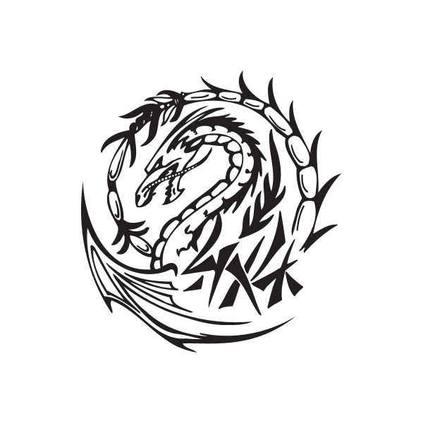 Dragon decal sticker with black tribal-style dragon head and flames