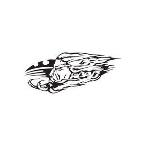 Off-road bearded man decal in bold black and white, side profile with flames