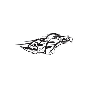 Off-road bird decal, black stylized bird head with ROAD text banner