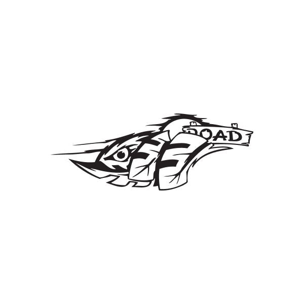 Off-road bird decal, black stylized bird head with ROAD text banner