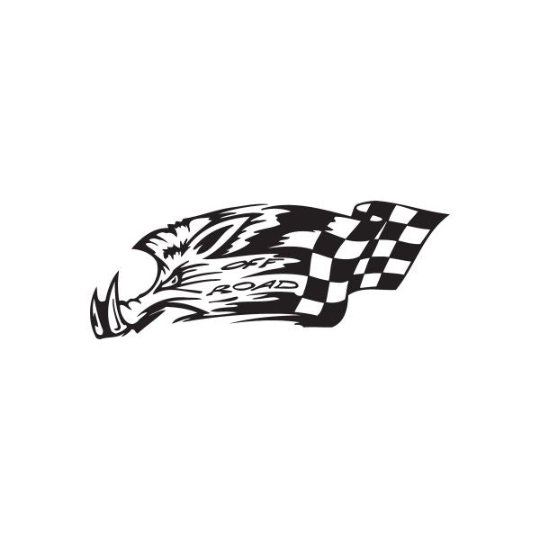 Off-road boar decal with checkered flag and 'OFF ROAD' text