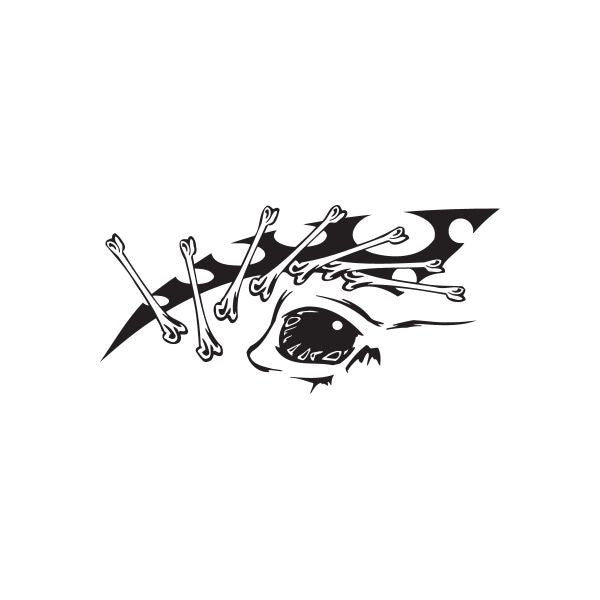 Off-road bones decal, black and white skull with crossed tools