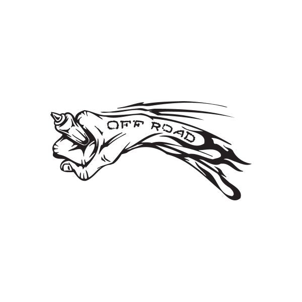 Off-road fist decal with brass knuckles, black flame swoosh, and OFF ROAD text