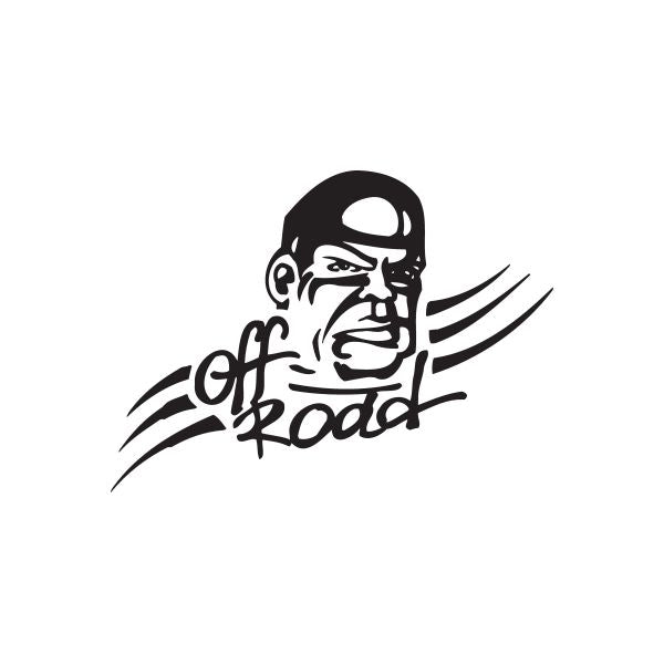 Off road bro decal, black graphic of helmeted man with off road text