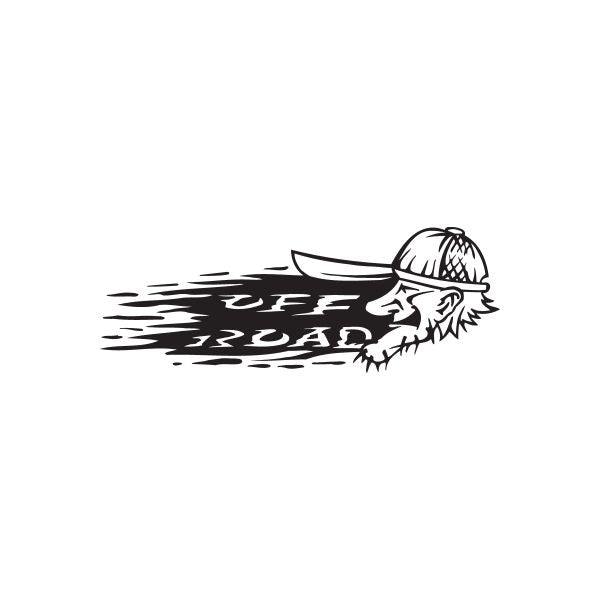 Off-road bro decal: bearded face with helmet, black text and graphic