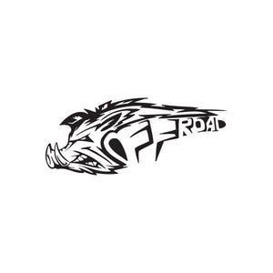 Stylized warthog Off Road charging decal, black and white with OFF ROAD lettering