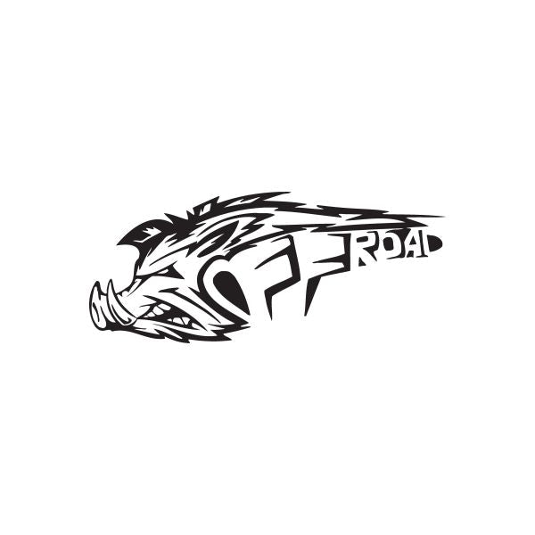 Stylized warthog Off Road charging decal, black and white with OFF ROAD lettering