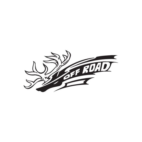 Deer head decal with flame accents and “OFF ROAD” text, black/white