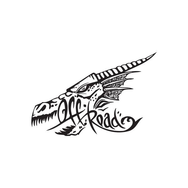 Black and white detailed dragon decal with off-road lettering