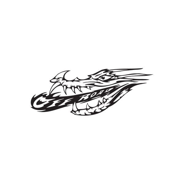 Black and white off-road dragon decal with stylized dragon head and text
