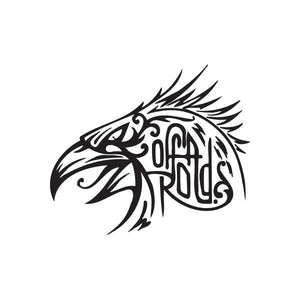 Eagle head decal with black-and-white tribal design and stylized feathers