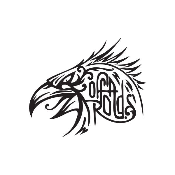Eagle head decal with black-and-white tribal design and stylized feathers