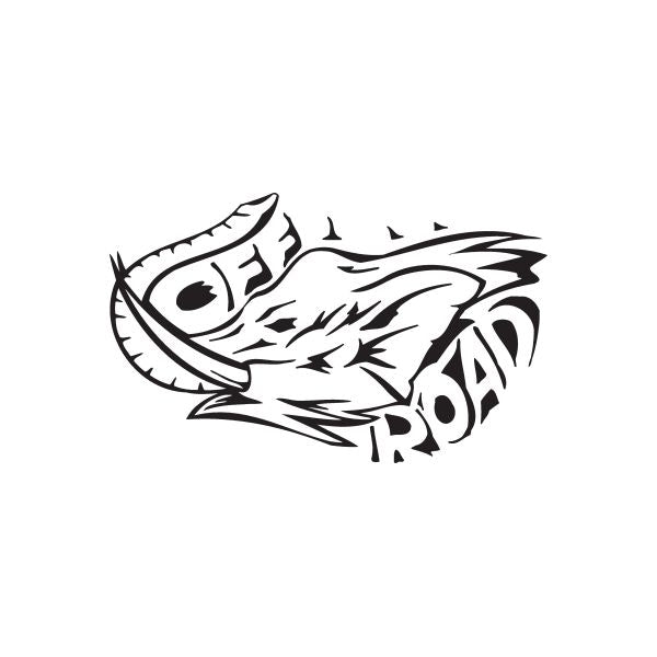 Elephant head decal with stylized off-road design, black outline on white