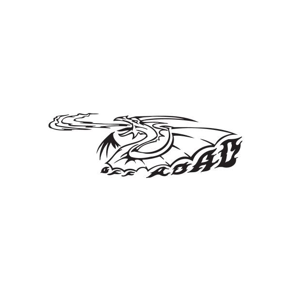 Off-road fire dragon decal, black graphic with flame accents