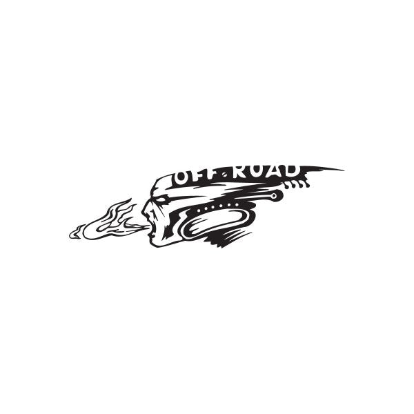 Off-road flame breather decal with black and white off-road vehicle graphic