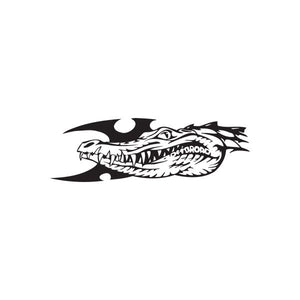Stylized gator head decal with open mouth, bold black-and-white graphic