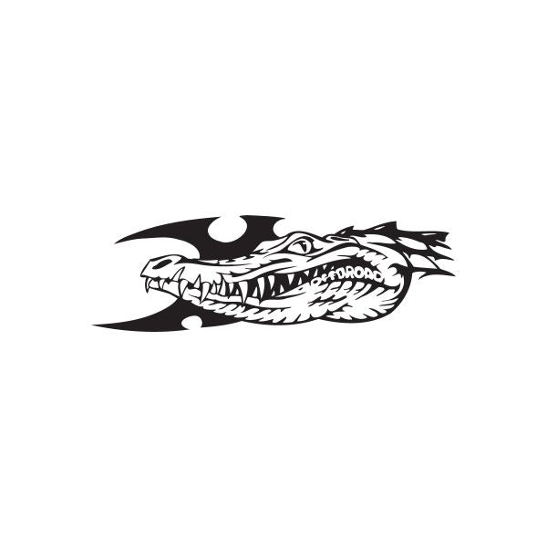 Stylized gator head decal with open mouth, bold black-and-white graphic