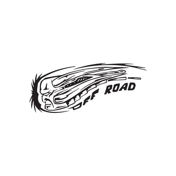 Off-road head decal with black and white graphic and OFF ROAD lettering