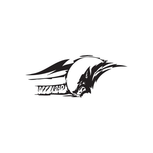 Howling wolf off-road vinyl decal, black and white stylized wolf head with motion lines