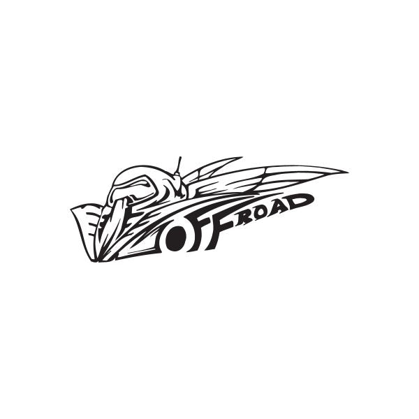 Off road jet decal with wings and OFF ROAD text, black and white