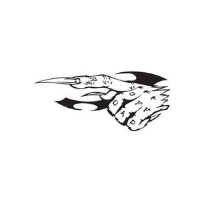 Off-road long finger decal with black-and-white cartoon animal head