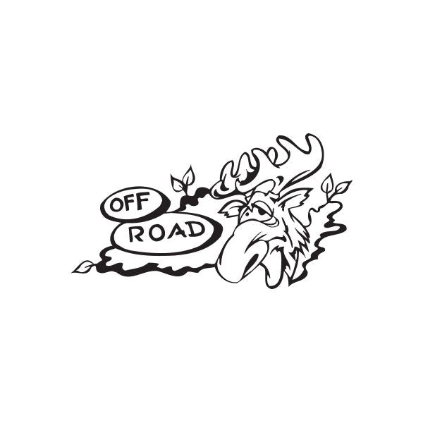 Off Road moose decal with flaming outline and bold OFF ROAD lettering