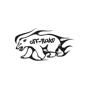 Off-road polar bear decal in black and white with flame-style outline