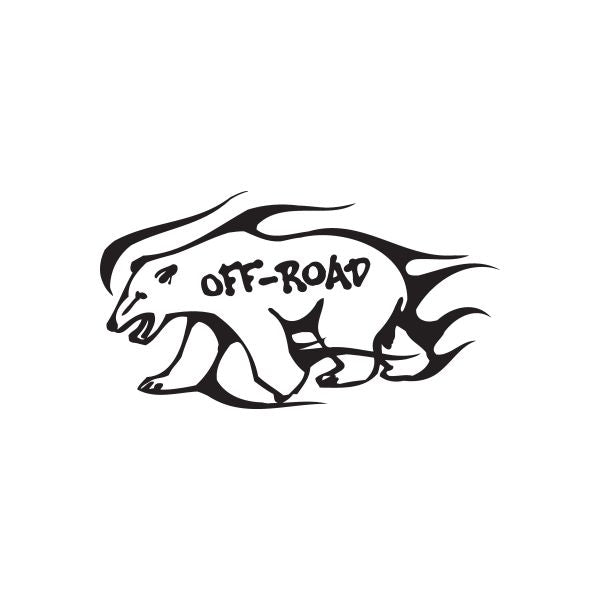 Off-road polar bear decal in black and white with flame-style outline