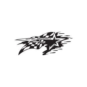 Off road racing flag and star decal, black and white checkered flag with star