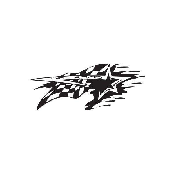 Off road racing flag and star decal, black and white checkered flag with star