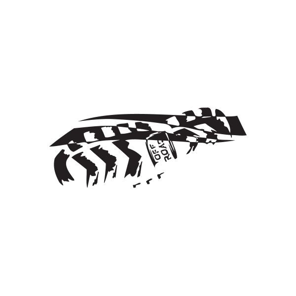 Off-road shoe print decal, black with white patterned tread graphic