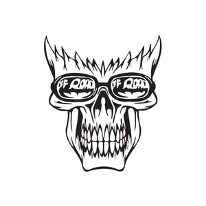 Off-road skeleton decal with black skull, Off Road goggles, and teeth